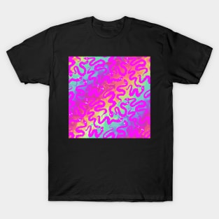 Silly Pink Worms on a String Snakes on Rainbow Background T-Shirt